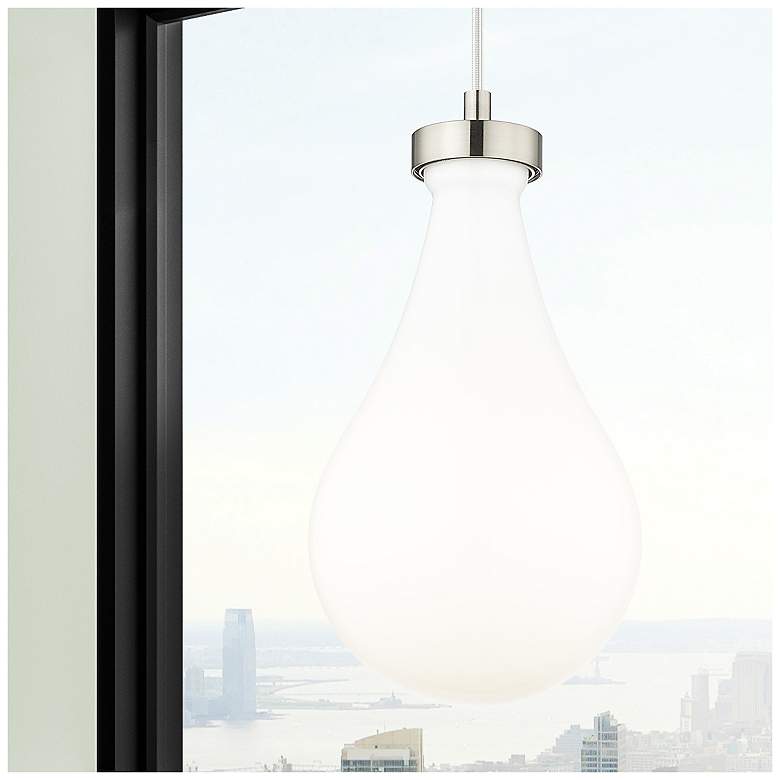 Image 1 Owego 7" Wide Satin Nickel Cord Hung Pendant With Gloss White Shade