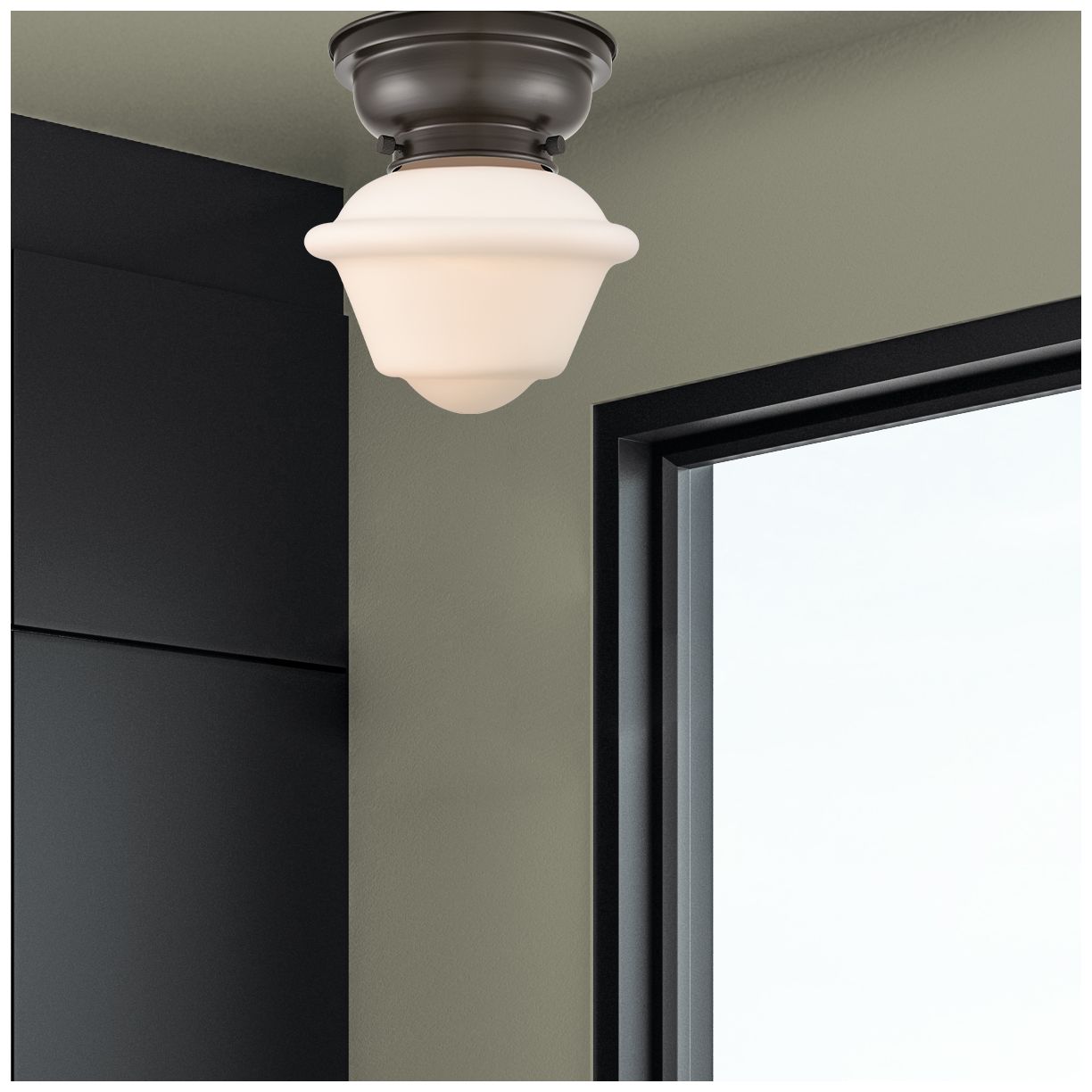 Image 7 Oxford - 1 Light - 8in - Oil Rubbed Bronze - Matte White Shade - Flush more views