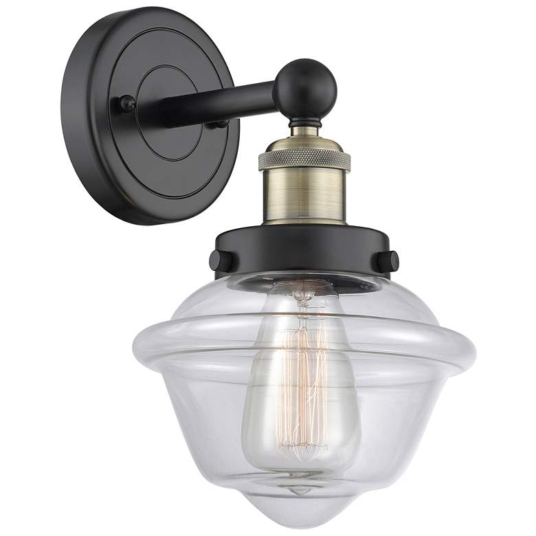 Image 1 Oxford 10"High Black Antique Brass Sconce With Clear Shade
