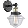 Oxford 10"High Black Antique Brass Sconce With Clear Shade