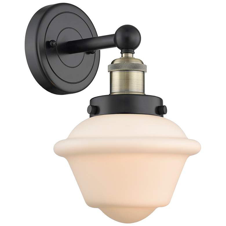 Image 1 Oxford 10"High Black Antique Brass Sconce With Matte White Shade