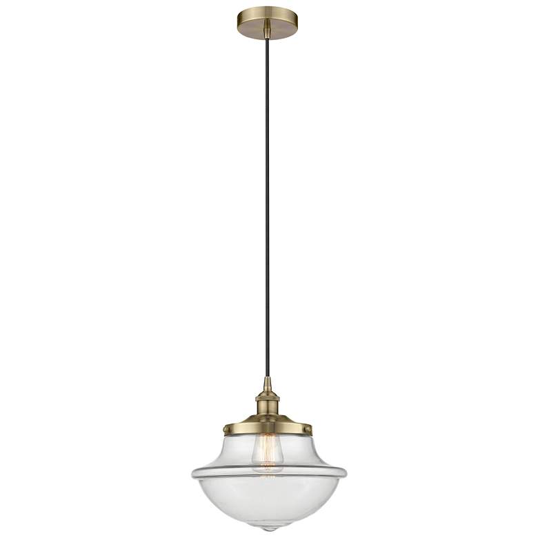 Image 1 Oxford 11.75" Wide Antique Brass Corded Mini Pendant w/ Clear Shade