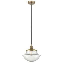 Oxford 11.75" Wide Antique Brass Corded Mini Pendant w/ Seedy Shade