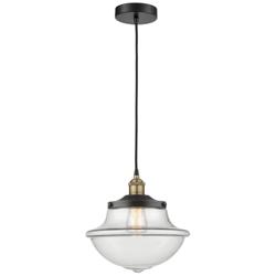 Oxford 11.75&quot; Wide Black Brass Corded Mini Pendant With Clear Shade