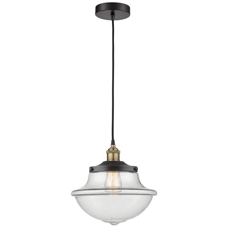 Image 1 Oxford 11.75 inch Wide Black Brass Corded Mini Pendant With Clear Shade