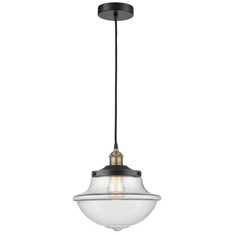 Image 1 Oxford 11.75" Wide Black Brass Corded Mini Pendant With Clear Shade