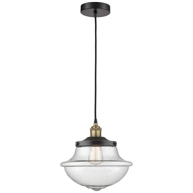 Image 1 Oxford 11.75" Wide Black Brass Corded Mini Pendant With Seedy Shade