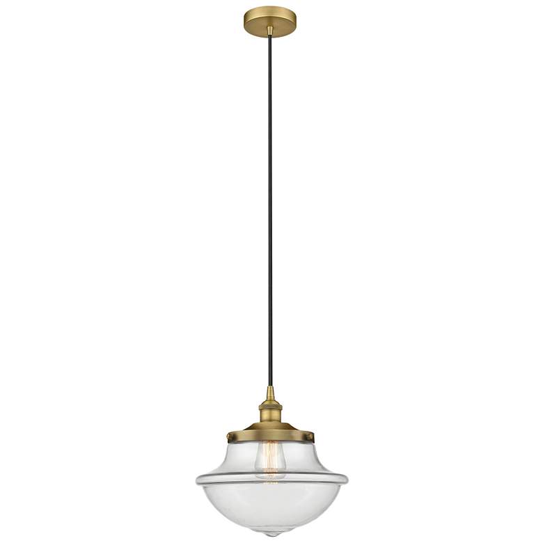 Image 1 Oxford 11.75" Wide Brushed Brass Corded Mini Pendant w/ Clear Shade