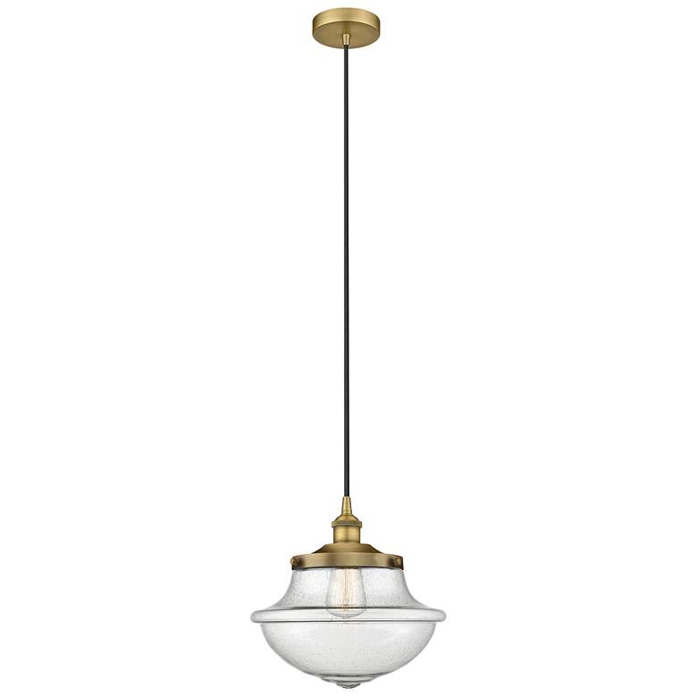 Image 1 Oxford 11.75" Wide Brushed Brass Corded Mini Pendant w/ Seedy Shade