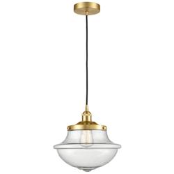 Oxford 11.75&quot; Wide Satin Gold Corded Mini Pendant With Seedy Shade