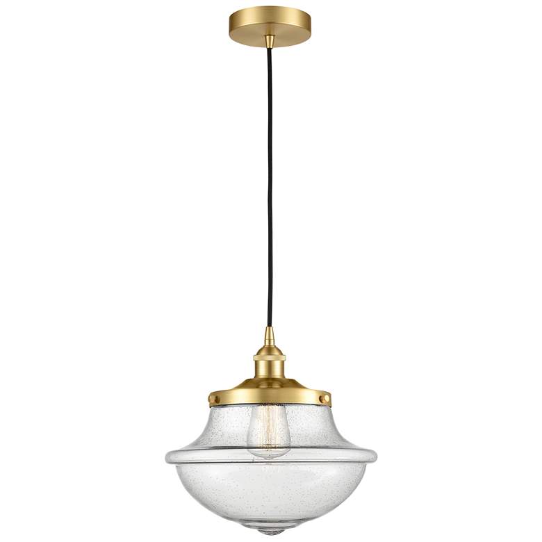 Image 1 Oxford 11.75" Wide Satin Gold Corded Mini Pendant With Seedy Shade