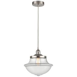 Oxford 11.75&quot; Wide Satin Nickel Corded Mini Pendant w/ Clear Shade