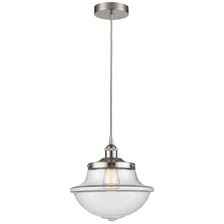 Image 1 Oxford 11.75" Wide Satin Nickel Corded Mini Pendant w/ Clear Shade
