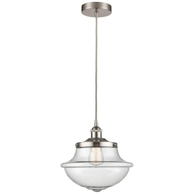 Image 1 Oxford 11.75" Wide Satin Nickel Corded Mini Pendant w/ Seedy Shade