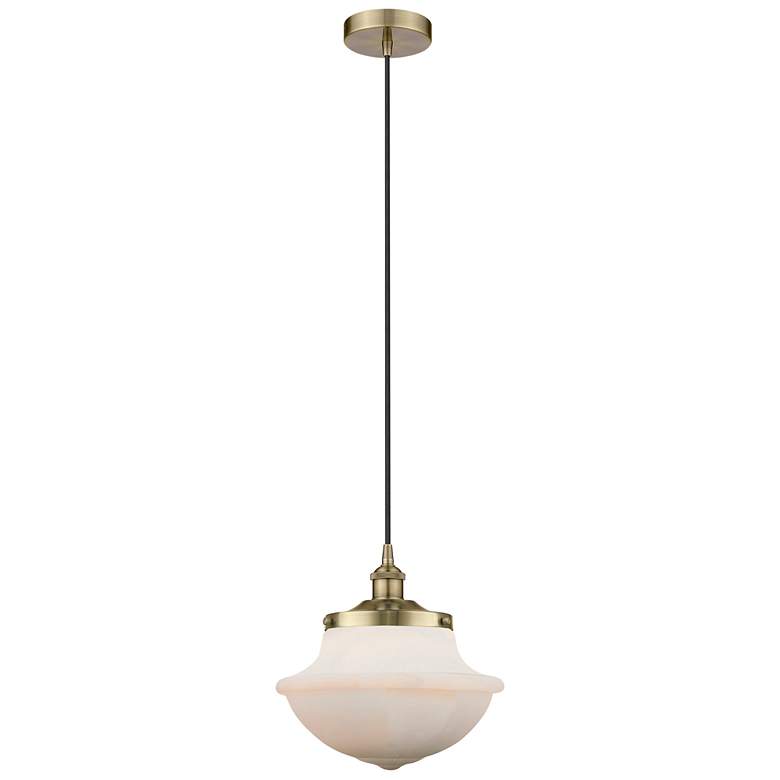 Image 1 Oxford 11.75"W Antique Brass Corded Mini Pendant w/ Matte White Shade