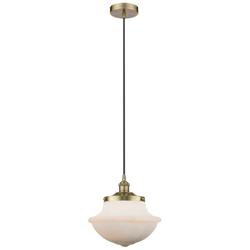 Oxford 11.75"W Antique Brass Corded Mini Pendant w/ Matte White Shade
