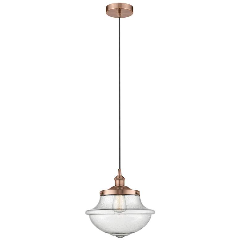 Image 1 Oxford 11.75"W Antique Copper Corded Mini Pendant w/ Seedy Shade