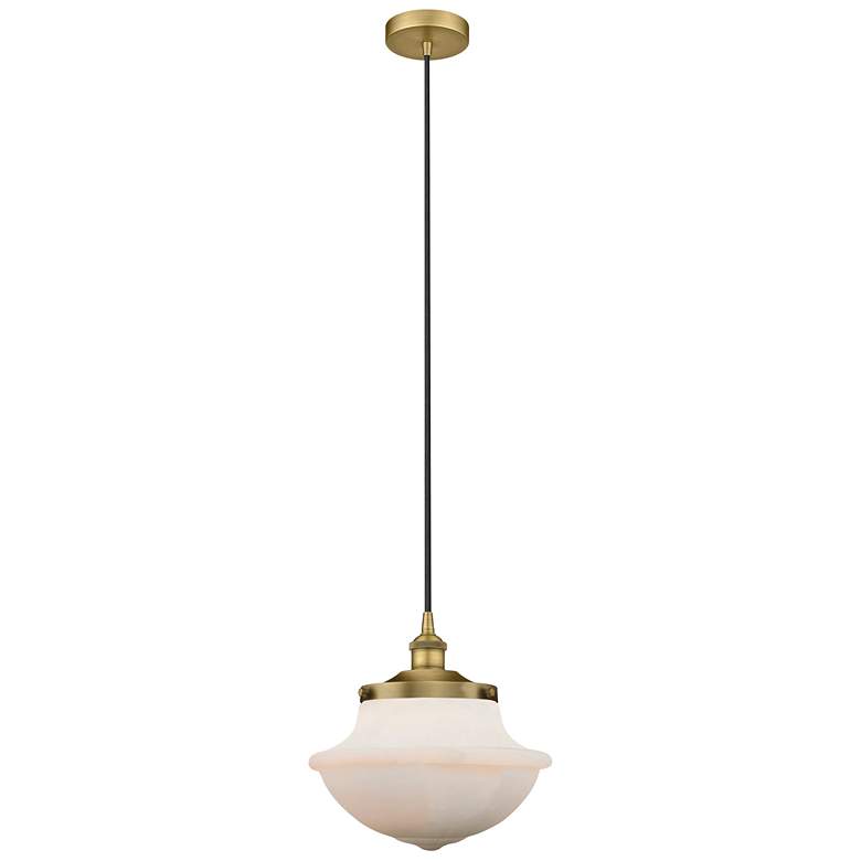 Image 1 Oxford 11.75"W Brushed Brass Corded Mini Pendant w/ Matte White Shade