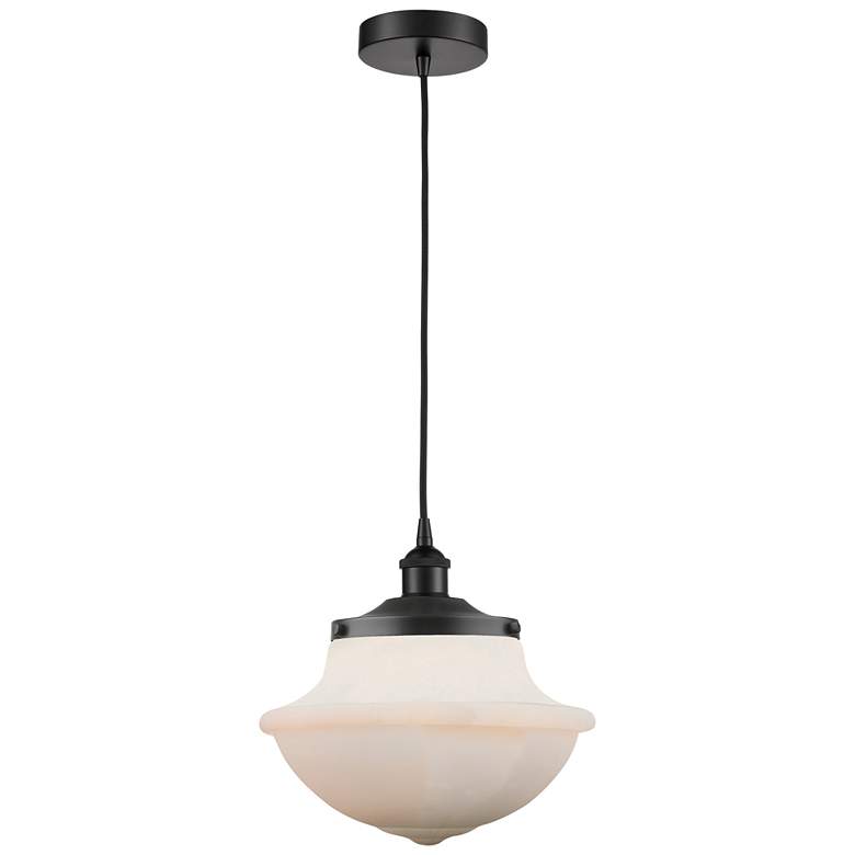 Image 1 Oxford 11.75"W Matte Black Corded Mini Pendant w/ Matte White Shade