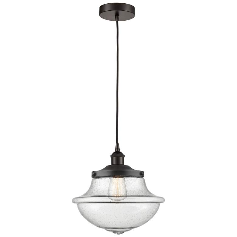 Image 1 Oxford 11.75"W Oil Rubbed Bronze Corded Mini Pendant w/ Seedy Shade