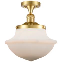 Oxford 11 3/4" Wide Satin Gold Ceiling Light w/ White Glass