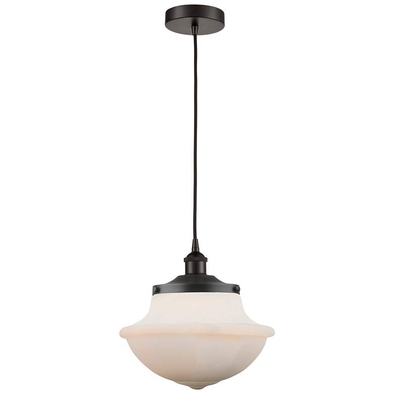 Image 1 Oxford 11 3/4"W Oil-Rubbed Bronze White Glass Mini Pendant