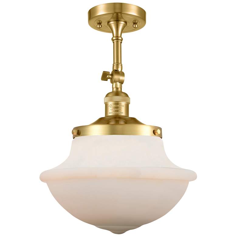 Image 1 Oxford 12" Wide Satin Gold LED Ceiling Light w/ White Glass