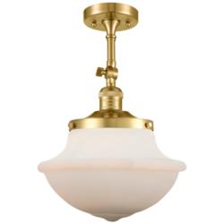 Oxford 12" Wide Satin Gold LED Ceiling Light w/ White Glass