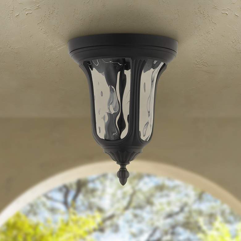 Image 1 Oxford 13 3/4 inch High Textured Black Lantern Outdoor Ceiling Light