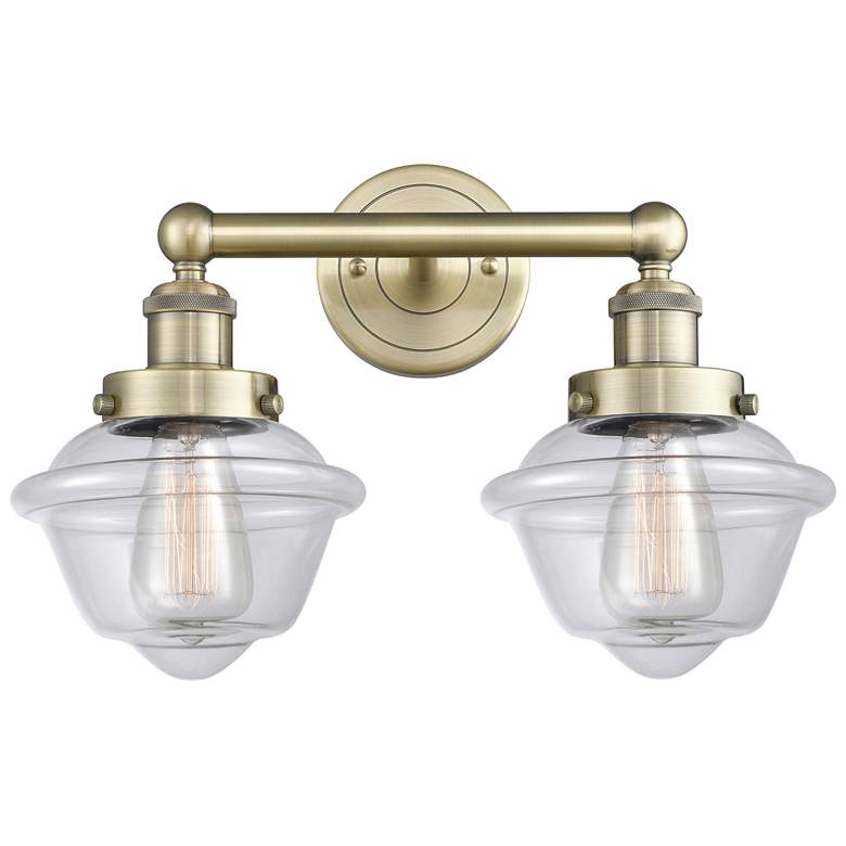 Image 1 Oxford 15.5" Wide 2 Light Antique Brass Bath Vanity Light With Clear S