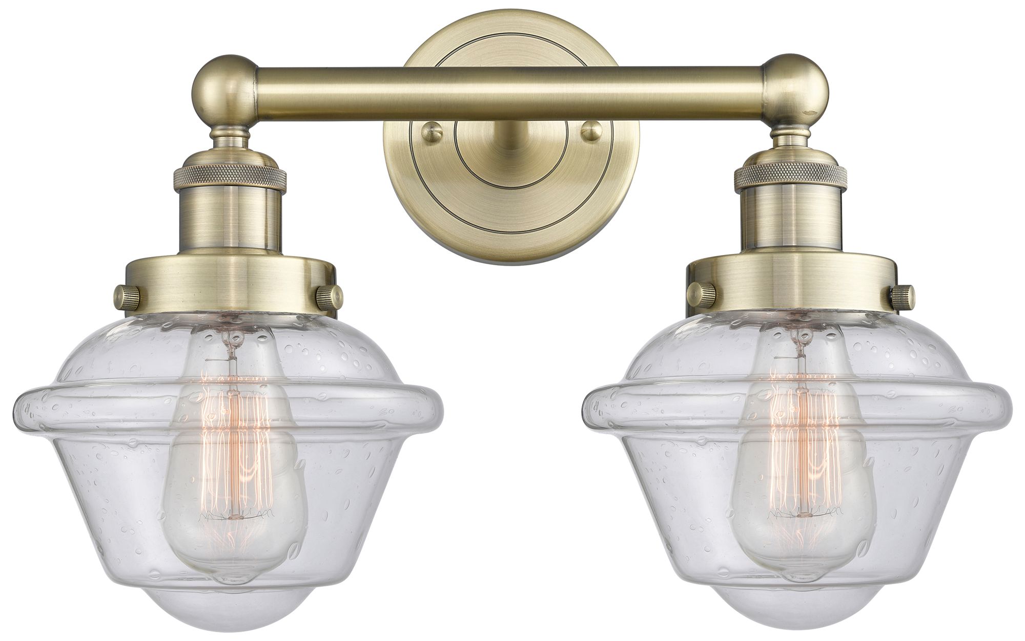 Oxford 15.5" Wide 2 Light Antique Brass Bath Vanity Light With Seedy S