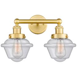 Oxford 15.5&quot; Wide 2 Light Satin Gold Bath Vanity Light With Seedy Shad
