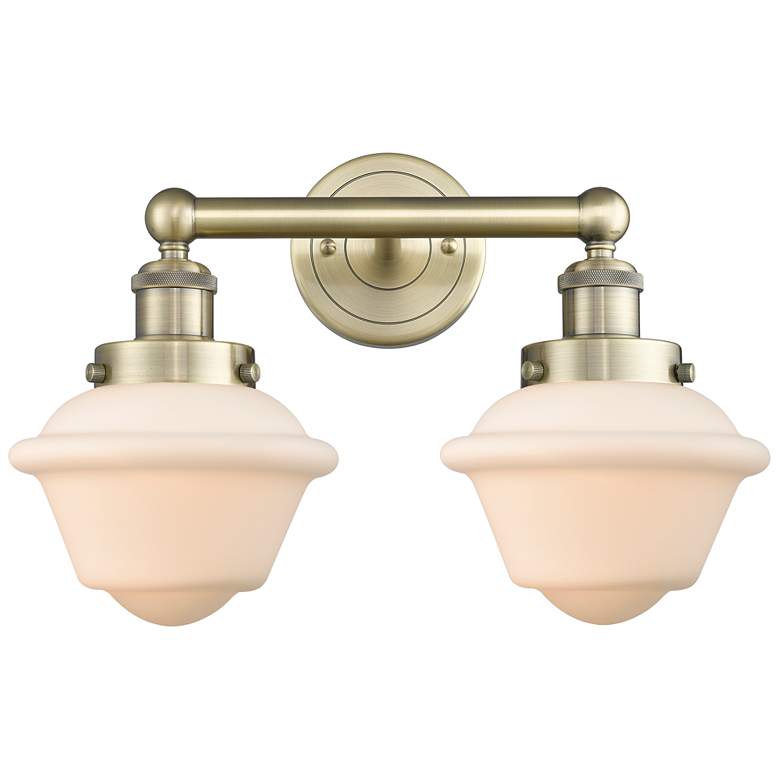 Image 1 Oxford 15.5"W 2 Light Antique Brass Bath Vanity Light With White Shade