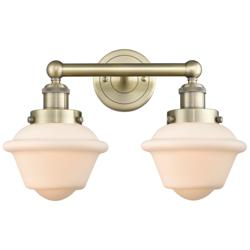 Oxford 15.5"W 2 Light Antique Brass Bath Vanity Light With White Shade