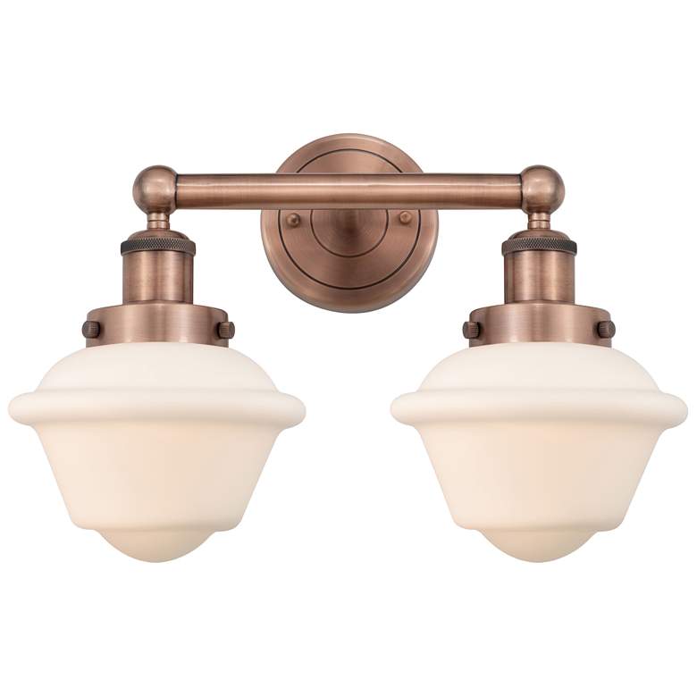 Image 1 Oxford 15.5"W 2 Light Antique Copper Bath Vanity Light With White Shad
