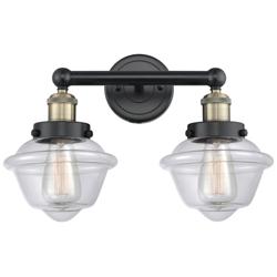Oxford 15.5&quot;W 2 Light Black Antique Brass Bath Light With Clear Shade