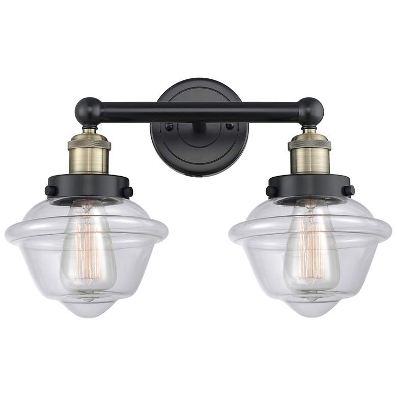 Image 1 Oxford 15.5 inchW 2 Light Black Antique Brass Bath Light With Clear Shade
