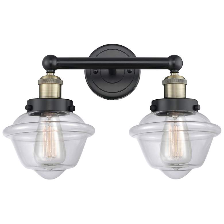 Image 1 Oxford 15.5"W 2 Light Black Antique Brass Bath Light With Clear Shade