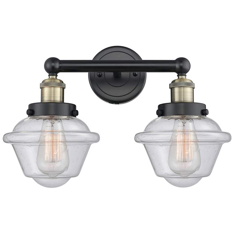 Image 1 Oxford 15.5"W 2 Light Black Antique Brass Bath Light With Seedy Shade