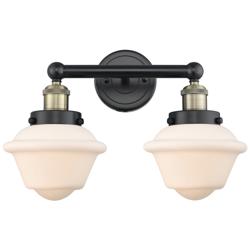 Oxford 15.5&quot;W 2 Light Black Antique Brass Bath Light With White Shade