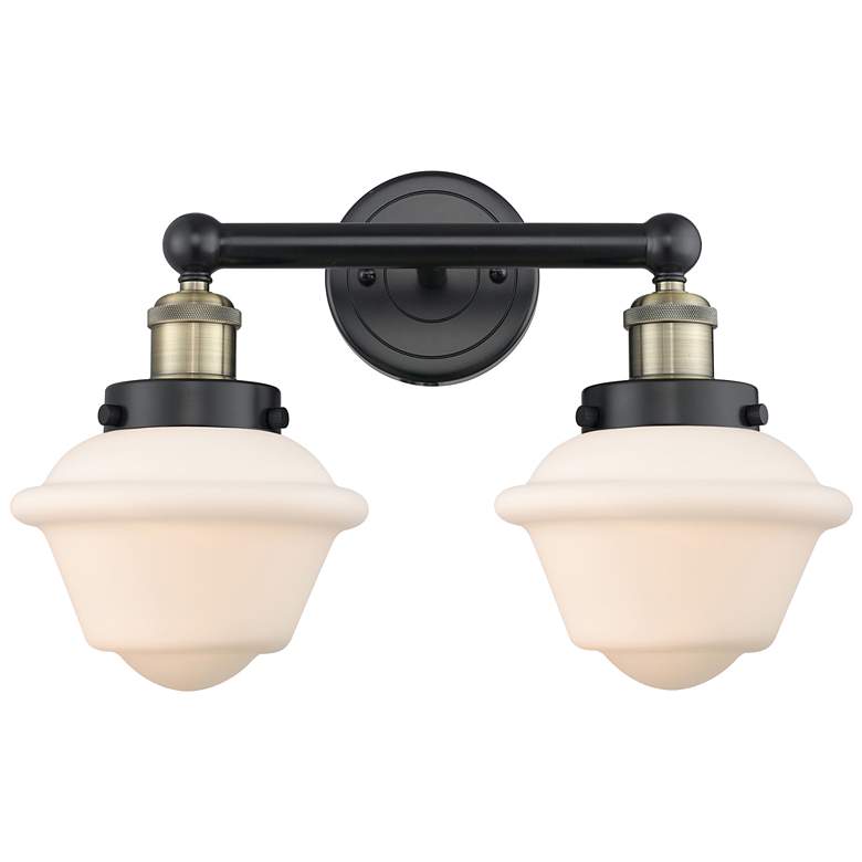 Image 1 Oxford 15.5"W 2 Light Black Antique Brass Bath Light With White Shade