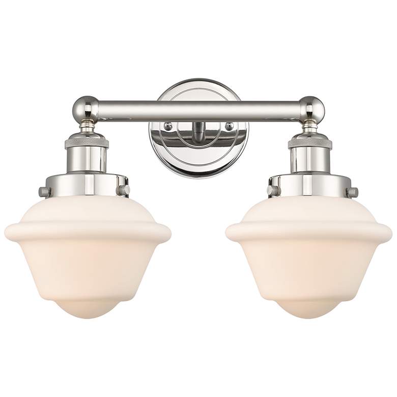 Image 1 Oxford 15.5"W 2 Light Polished Nickel Bath Vanity Light With White Sha