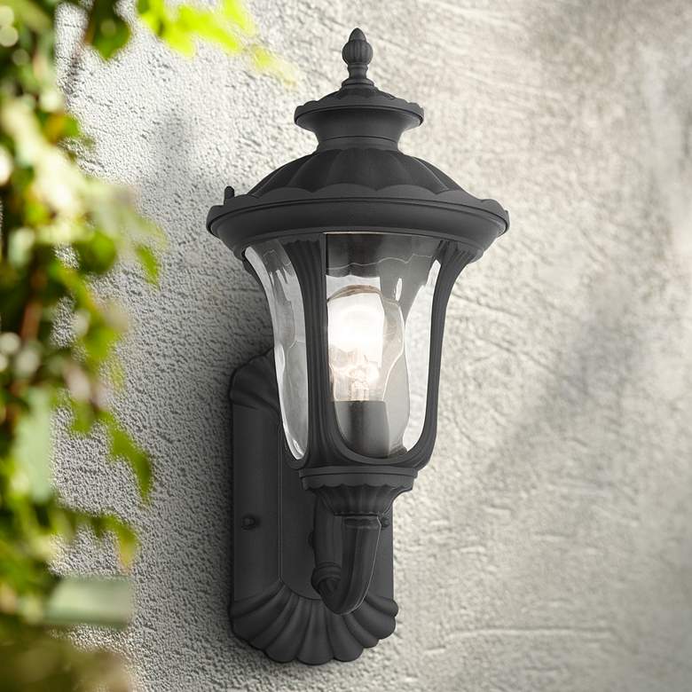 Image 1 Oxford 15 1/2" High Black Upward Lantern Outdoor Wall Light