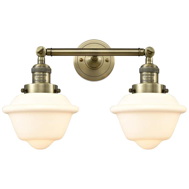 Image 1 Oxford 17" 2-Light Antique Brass Bath Light w/ Matte White Shade