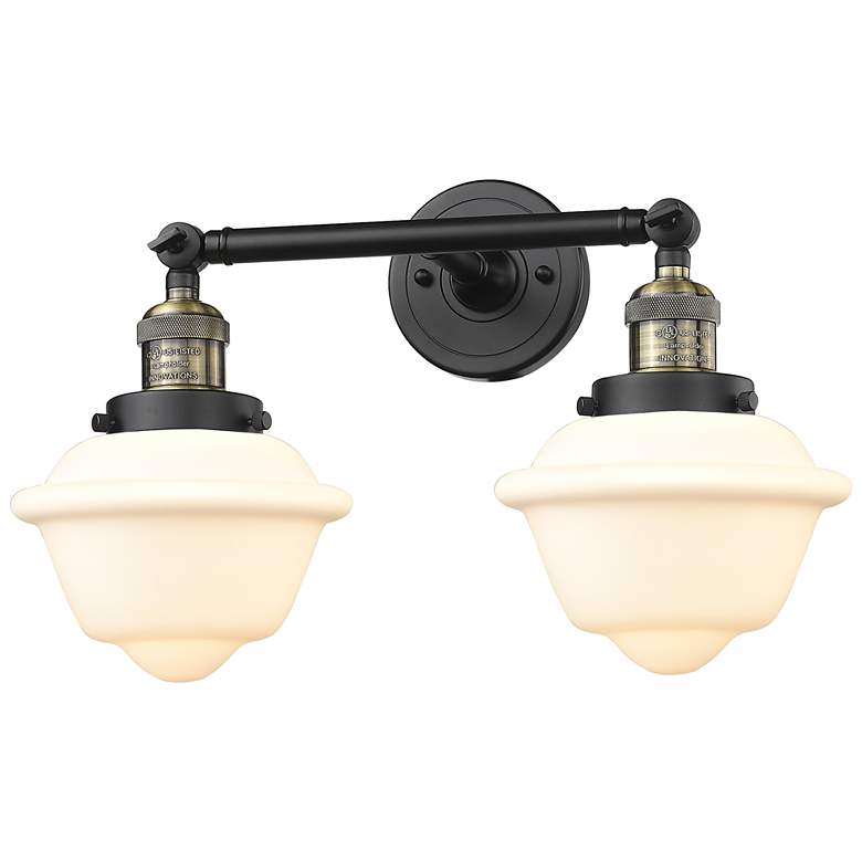 Image 1 Oxford 17" 2-Light Black Antique Brass Bath Light w/ Matte White Shade