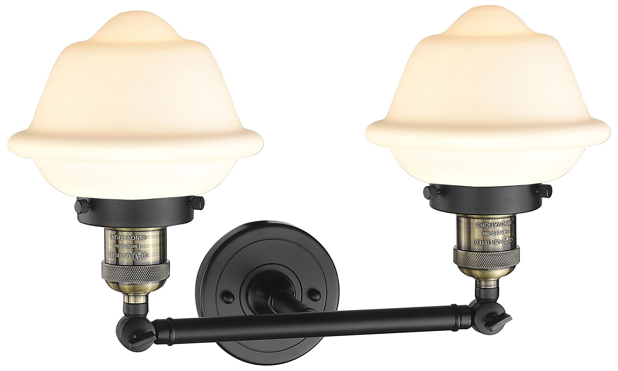 Image 2 Oxford 17" 2-Light Black Antique Brass Bath Light w/ Matte White Shade more views