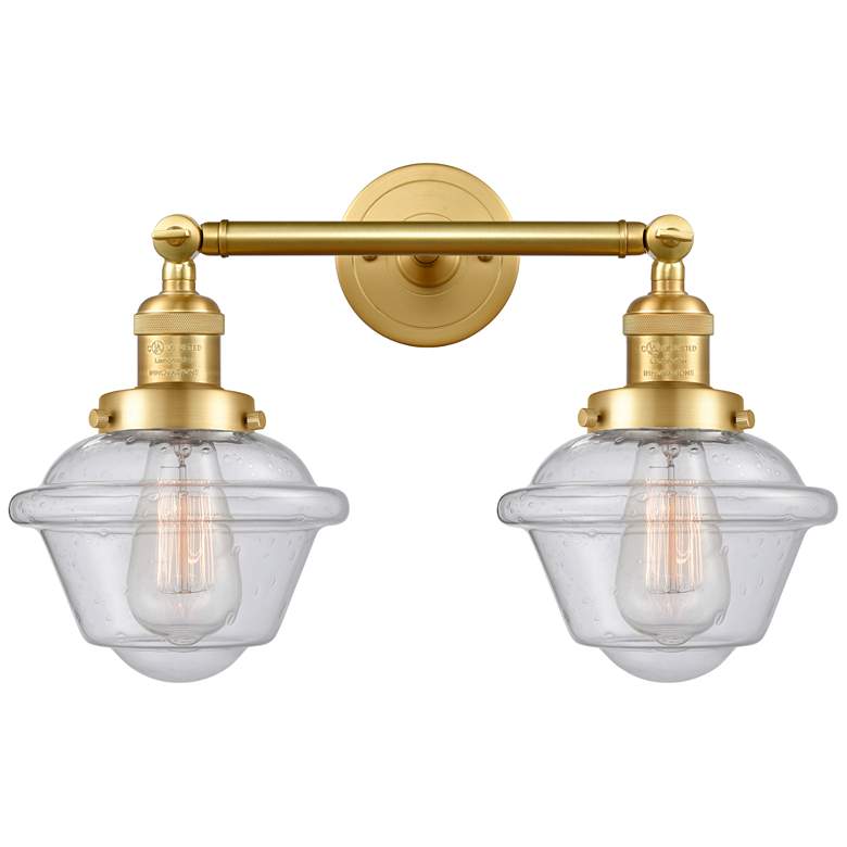 Image 1 Oxford 17" Wide 2 Light Satin Gold Bath Vanity Light w/ Seedy Shade