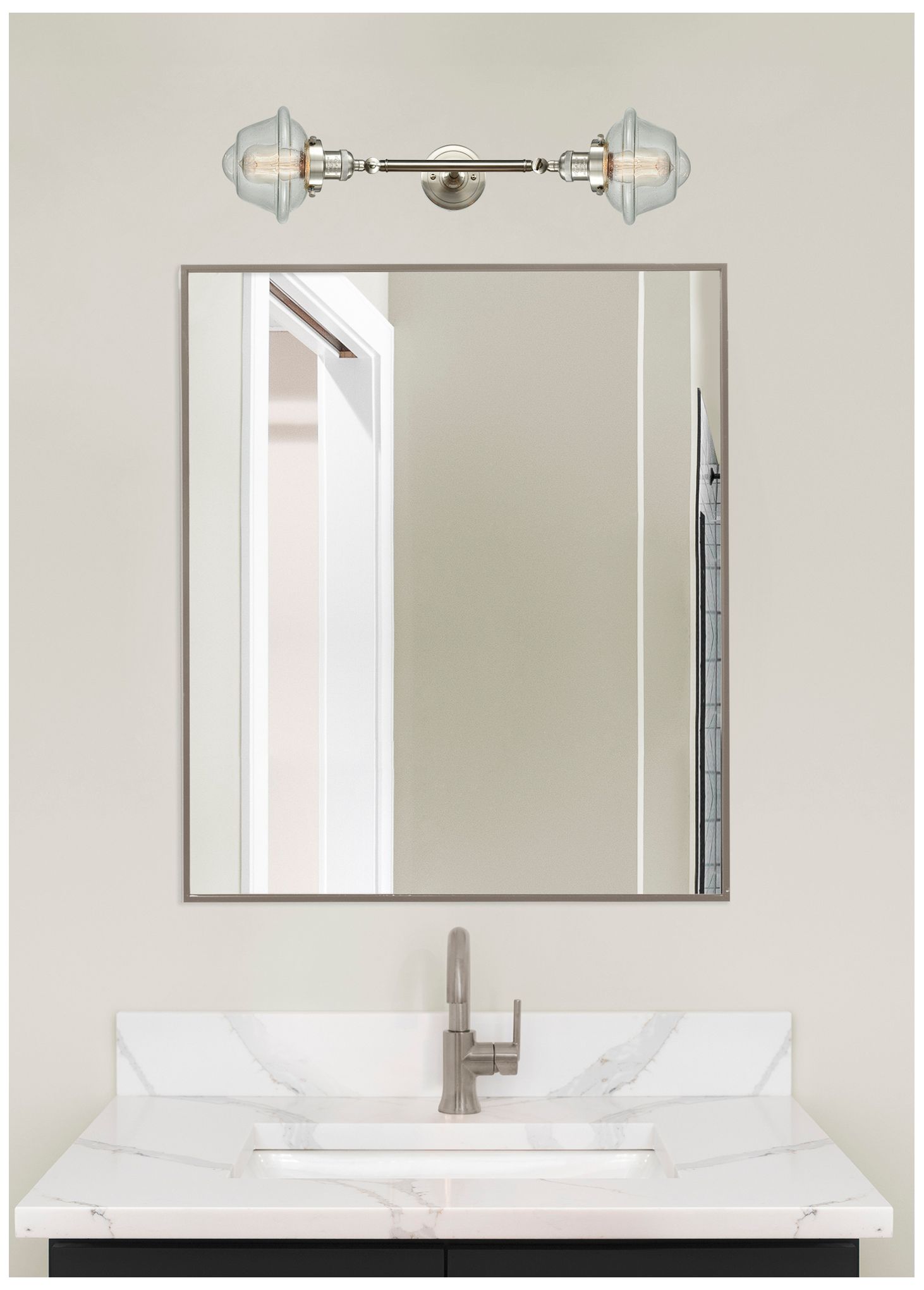 Oxford 17"W 2 Light Brushed Satin Nickel Bath Vanity Light w/ Seedy Sh