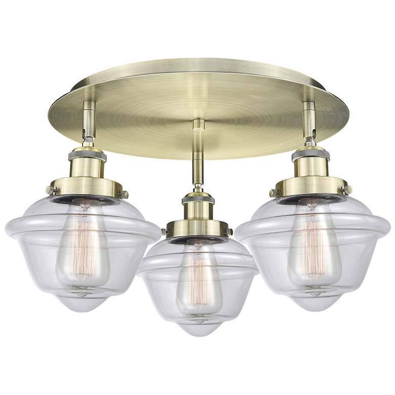 Image 1 Oxford 18.25" Wide 3 Light Antique Brass Flush Mount With Clear Glass
