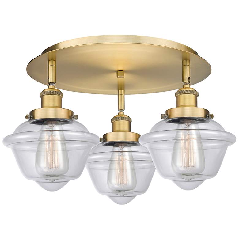 Image 1 Oxford 18.25" Wide 3 Light Brushed Brass Flush Mount With Clear Glass